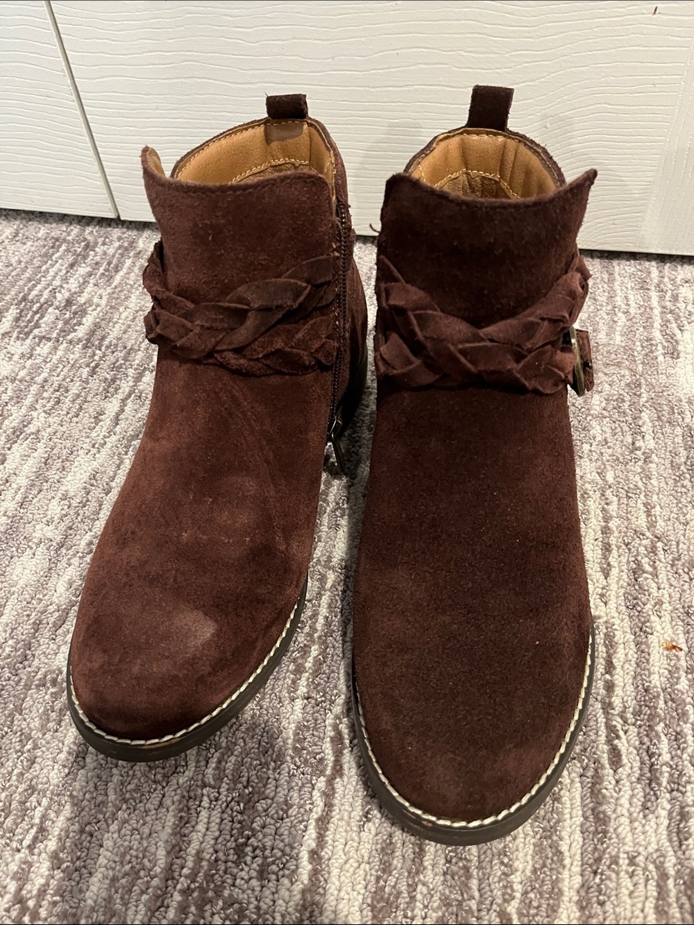 Womens Suede Ankle Boots in Dark Brown